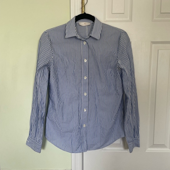 SOCAPRI Tops - SOCAPRI Blue & White Stripe Button Down Shirt Size 40 (4-6 US) Italian Resort